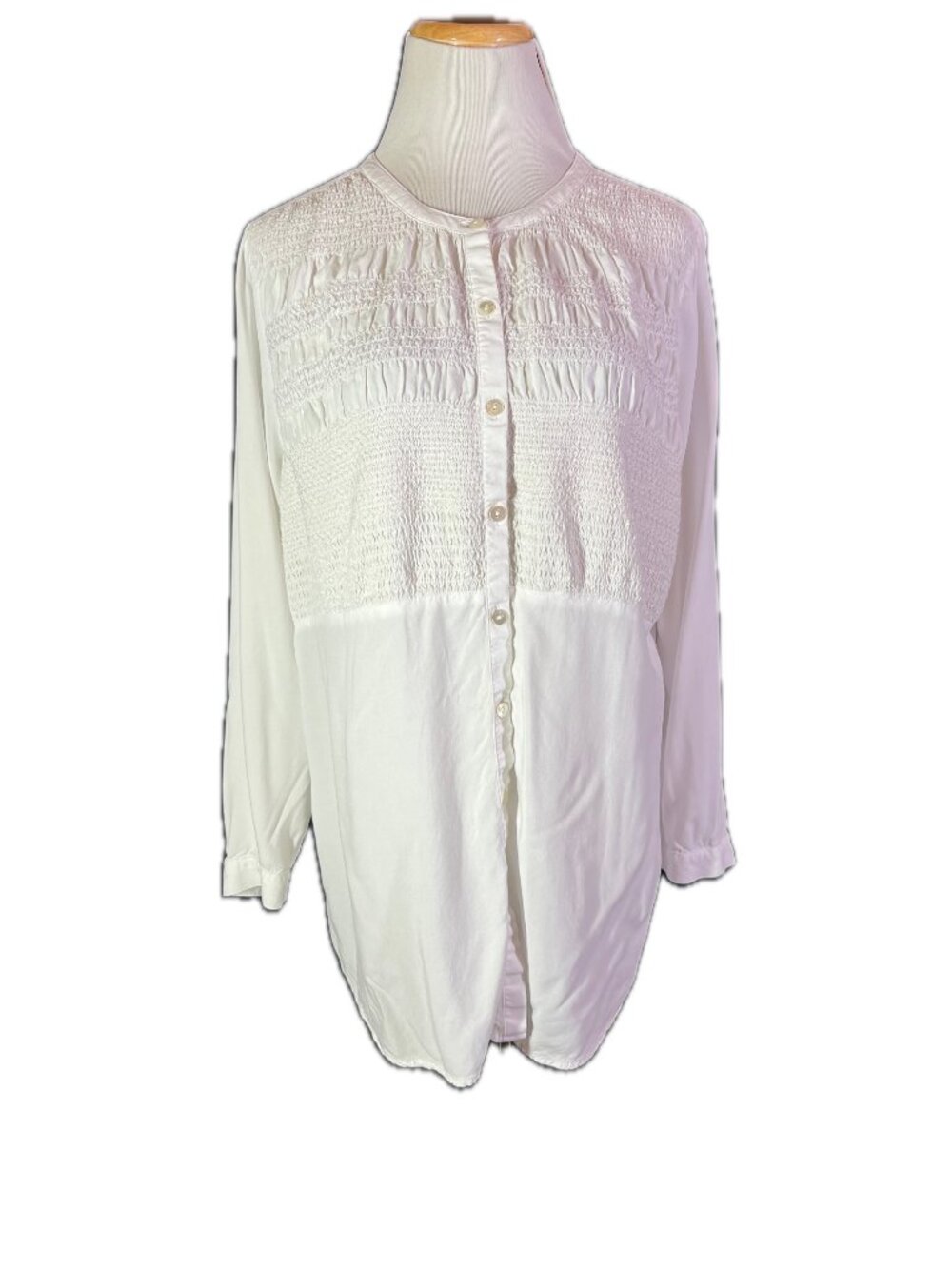 J. Jill Size PL White Button-Up Long Sleeve Tunic Shirt Smocked